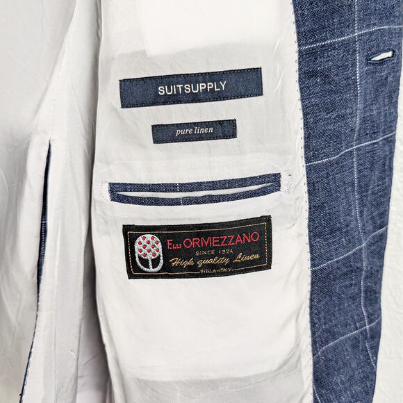 Suitsupply Men's Linen Blazer Jacket Blue windowpane size 42L - Picture 3 of 11